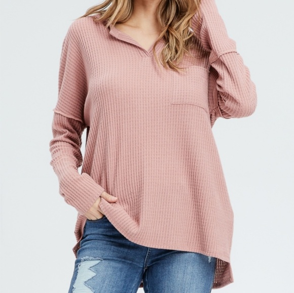 Mauve Thermal Raw Edge Top - Picture 3 of 3